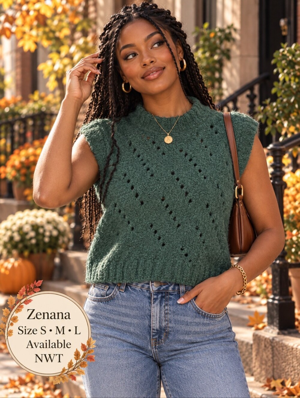 Zenana NWT Forest Green Sleeveless Knit Sweater Vest